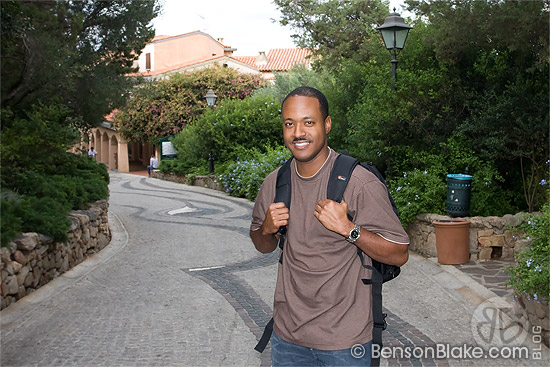 Porto Rotondo, Italy - Benson walking down to the marina