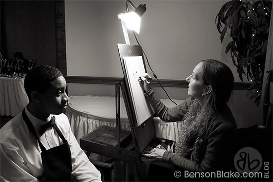 Caricature artist creating a cartoon portrait