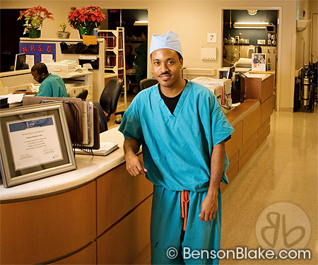 Benson in scrubs