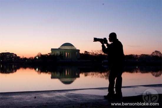 Photographer silhouette in front of Jefferson Memorial