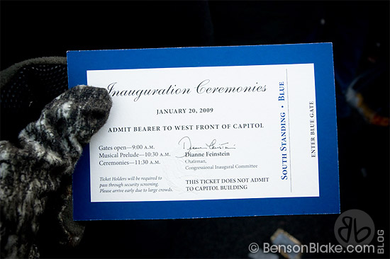 Benson's Inauguration ticket