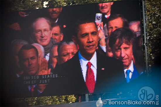 Barack Obama taking the oath of office
