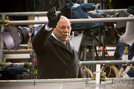 Colin Powell waving to the crowd after the ceremony