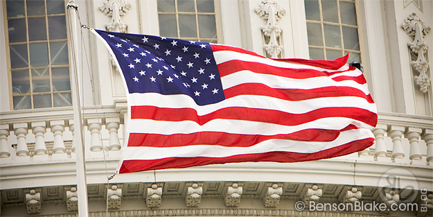 Stars and stripes caught in the wind
