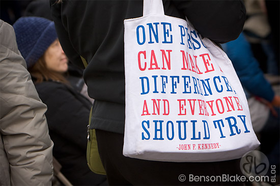 Woman's tote bag with JFK quote