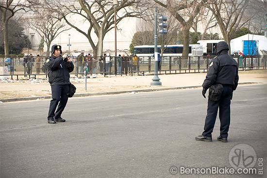 Police officers stop for a Kodak moment