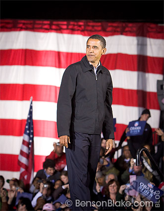 Obama takes one final look at the crowd before leaving.